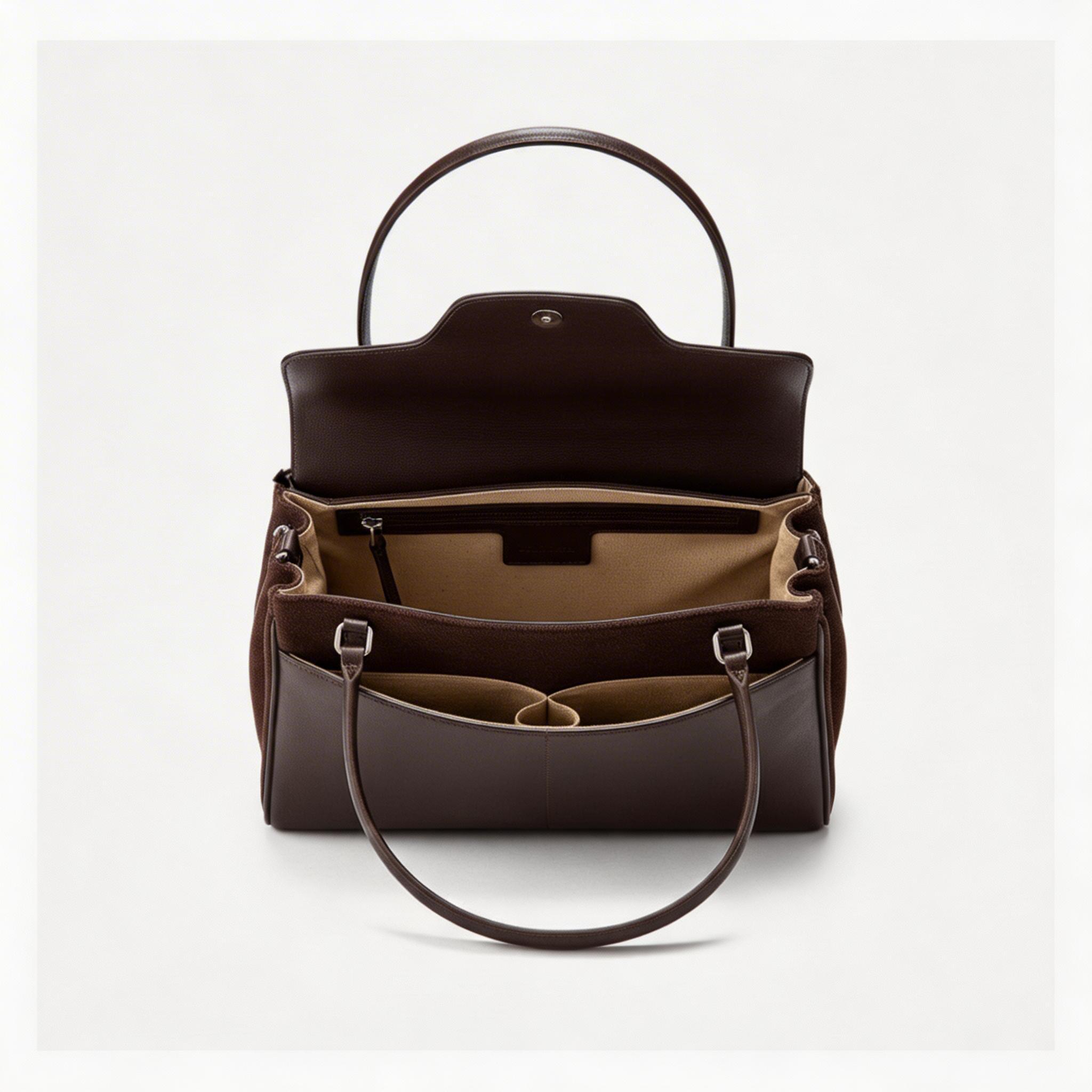 Women's Premium Leather Structured Handbag - Vintage Turn-Lock Shoulder Bag