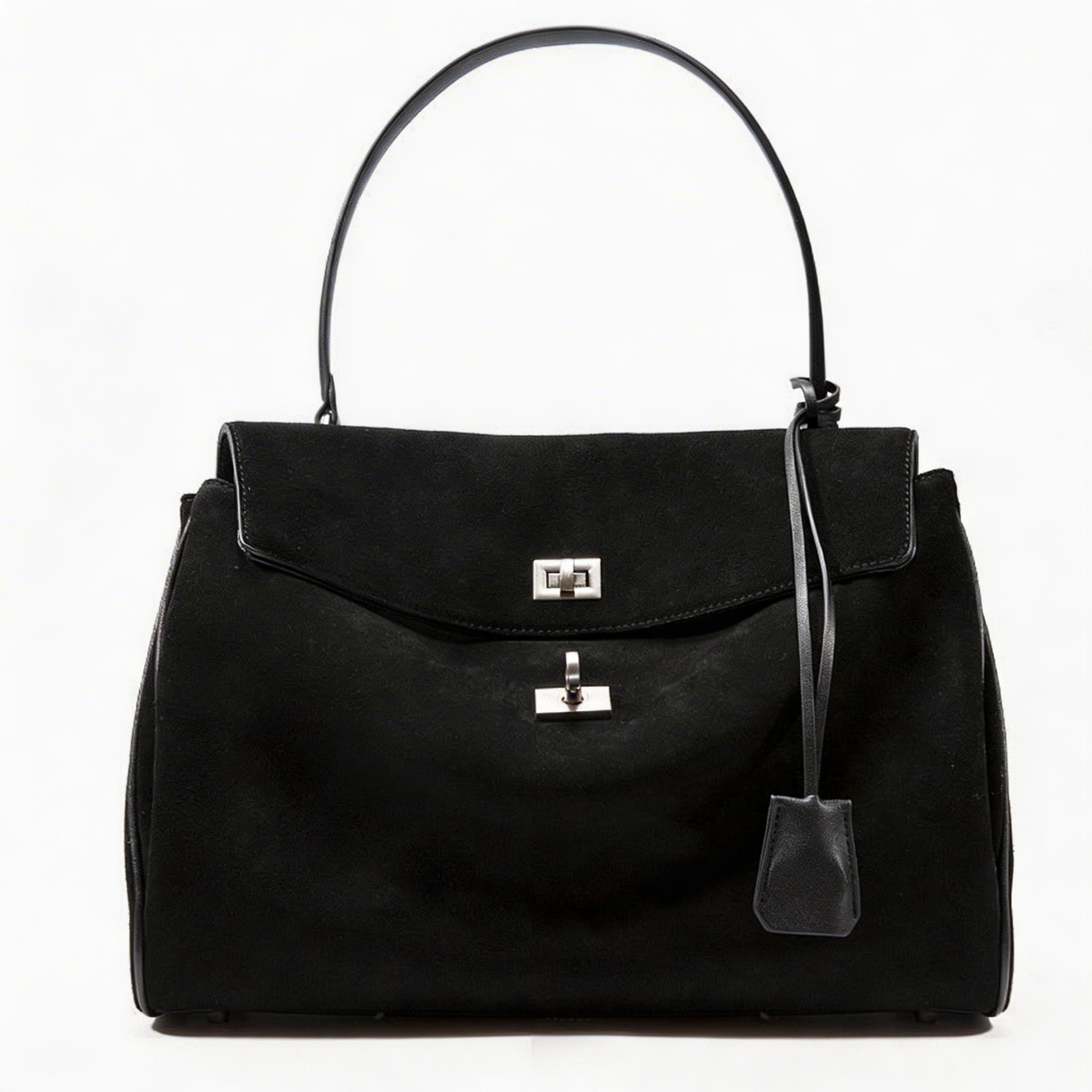 Women's Premium Leather Structured Handbag - Vintage Turn-Lock Shoulder Bag