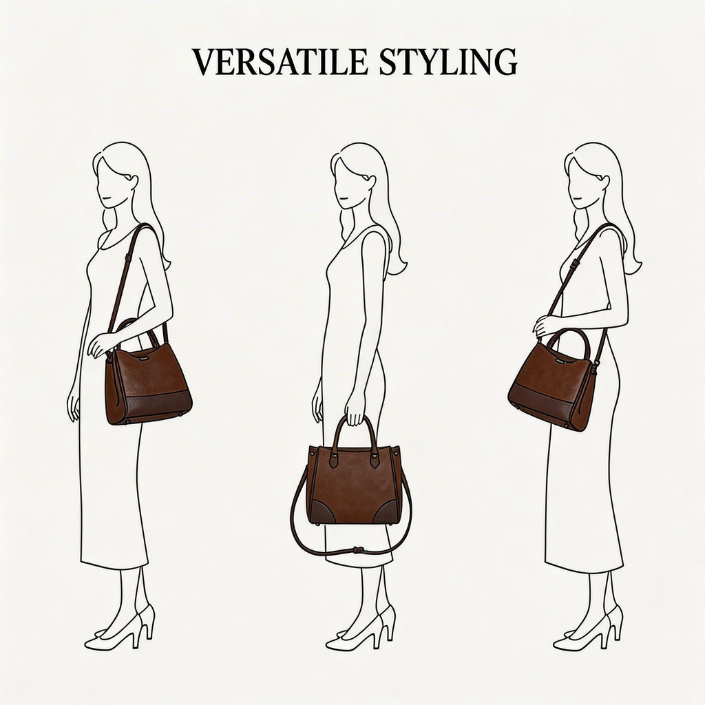 Women's Premium Leather Structured Handbag - Vintage Turn-Lock Shoulder Bag