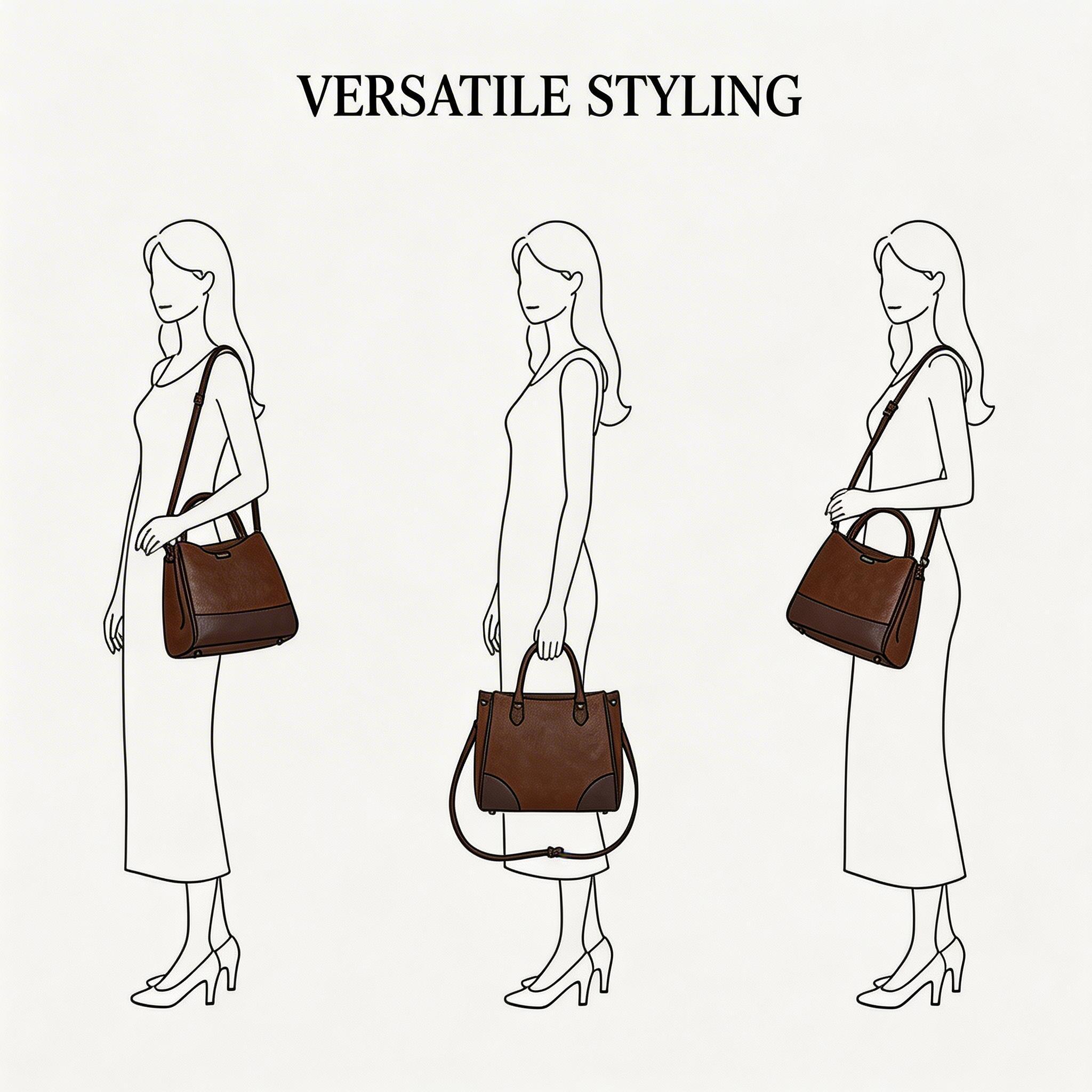 Women's Premium Leather Structured Handbag - Vintage Turn-Lock Shoulder Bag