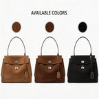 Women's Premium Leather Structured Handbag - Vintage Turn-Lock Shoulder Bag