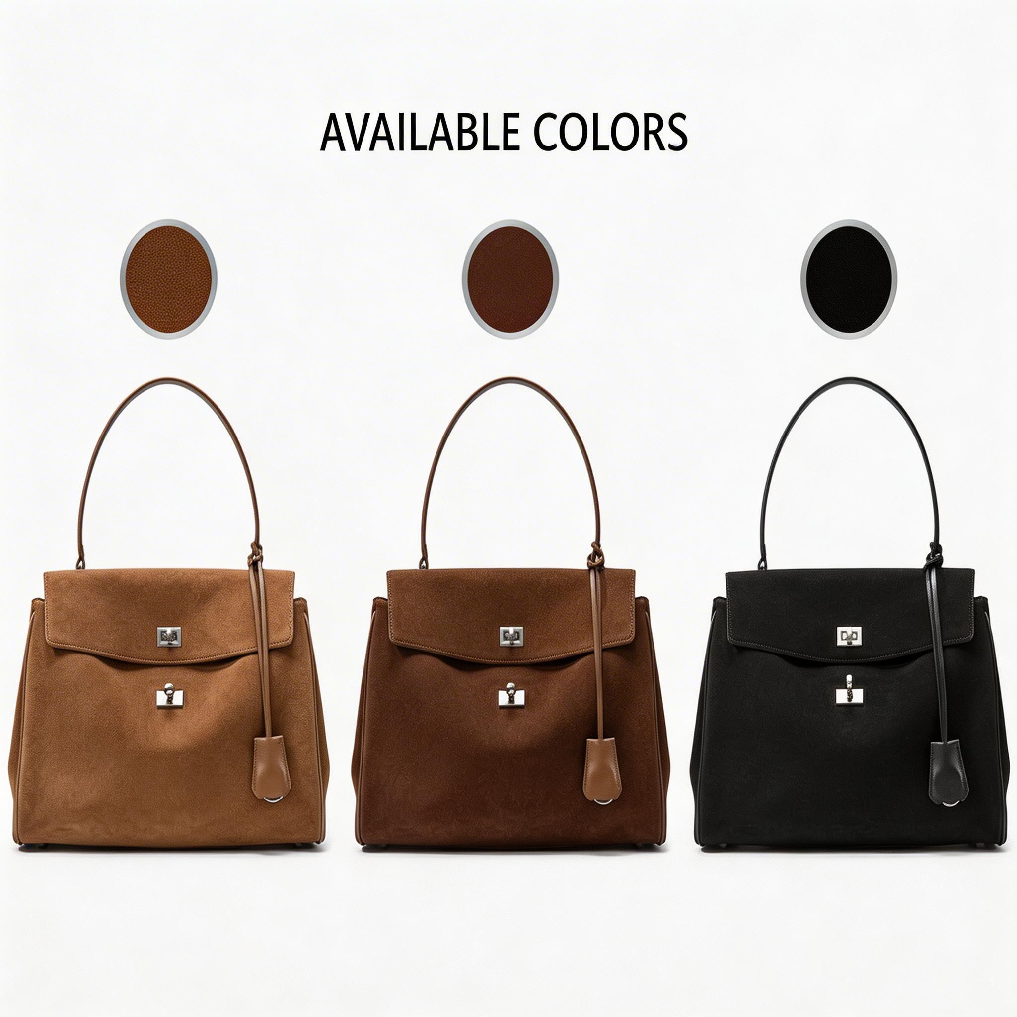 Women's Premium Leather Structured Handbag - Vintage Turn-Lock Shoulder Bag