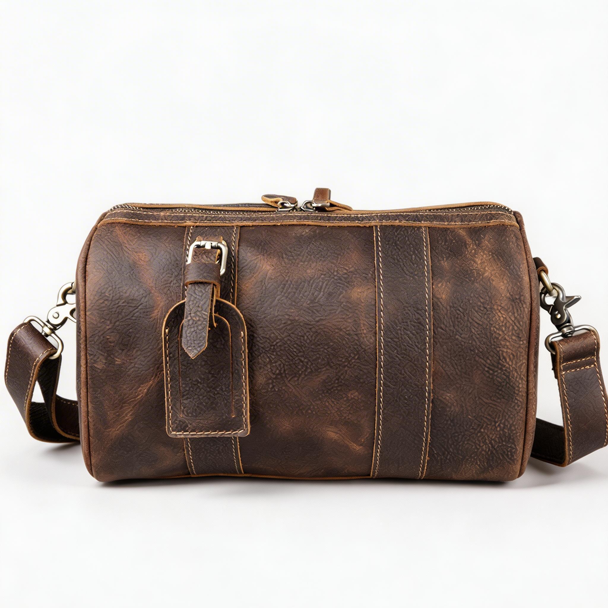 Fridaylifes Vintage Leather Duffle Crossbody Bag - Men's Luxury Shoulder Bag