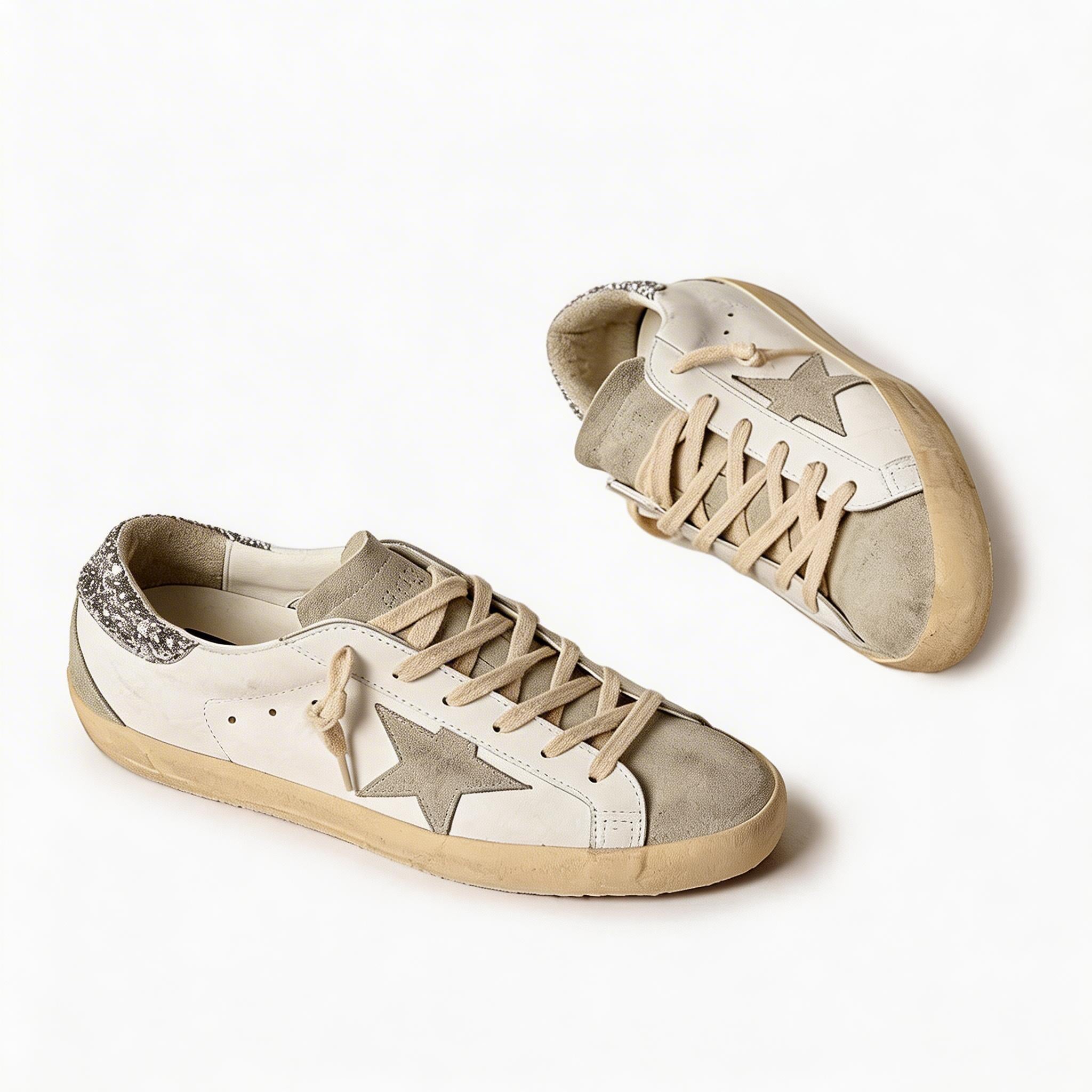 Vintage Distressed Star Sneakers, Handmade Retro Casual Shoes for Men & Women