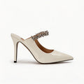 Luxury Crystal Strap Pointed Toe Mule Heels, Elegant High Heel Sandals for Women
