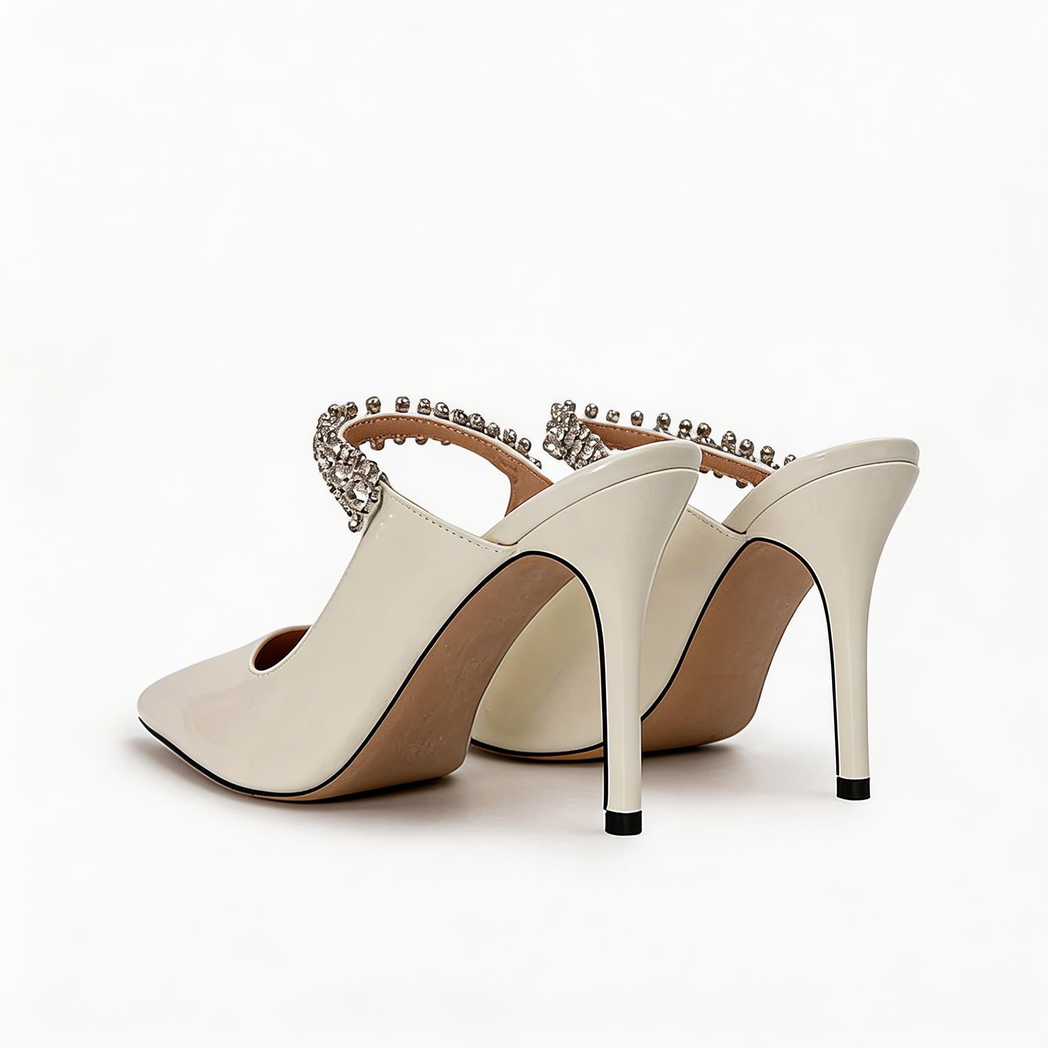 Luxury Crystal Strap Pointed Toe Mule Heels, Elegant High Heel Sandals for Women