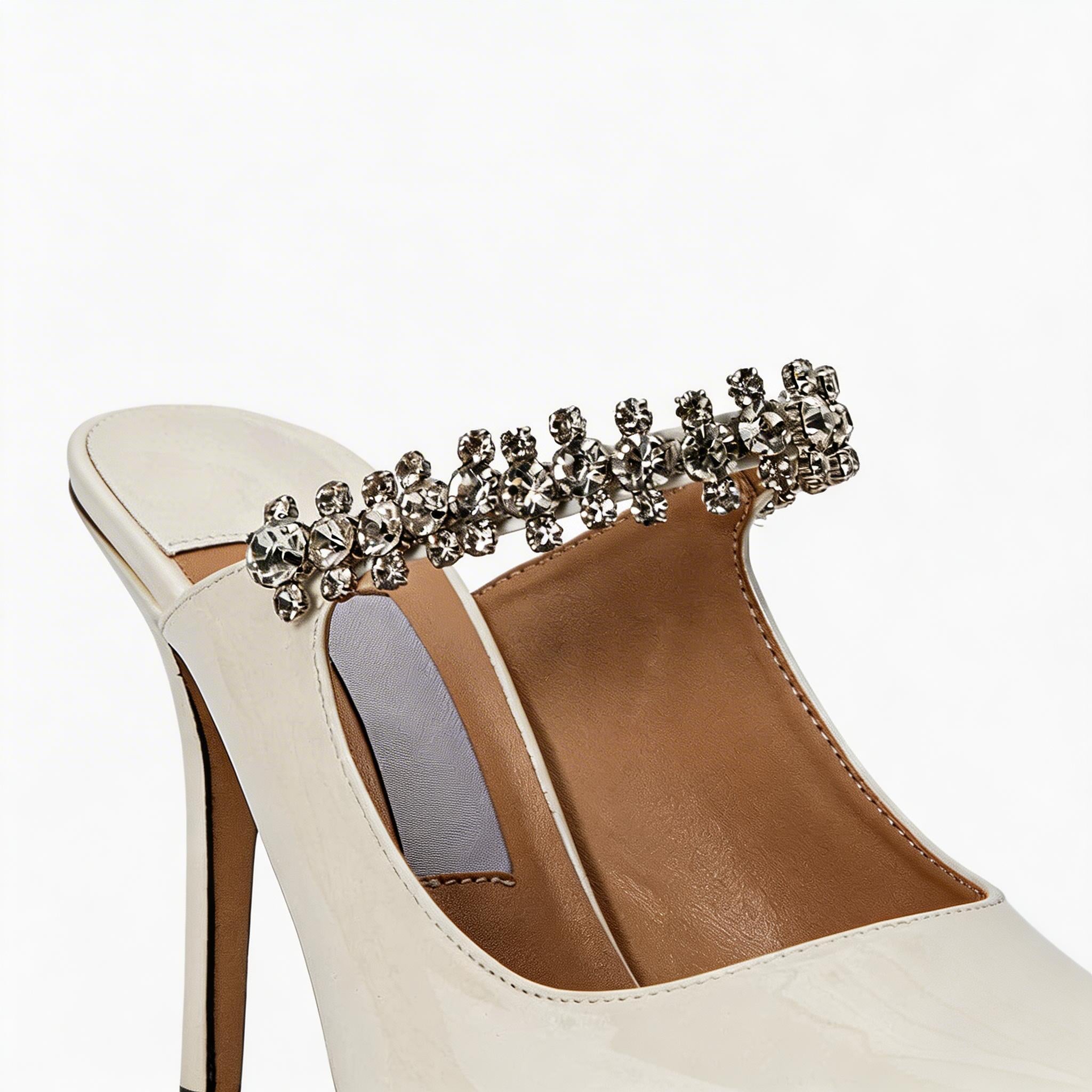 Luxury Crystal Strap Pointed Toe Mule Heels, Elegant High Heel Sandals for Women