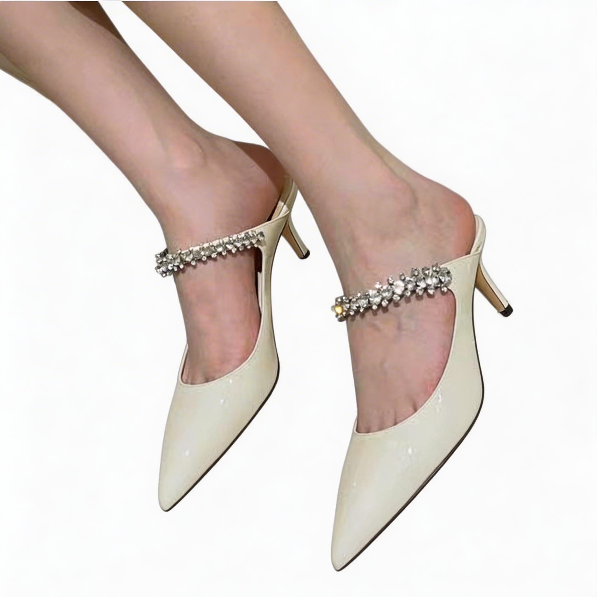 Luxury Crystal Strap Pointed Toe Mule Heels, Elegant High Heel Sandals for Women